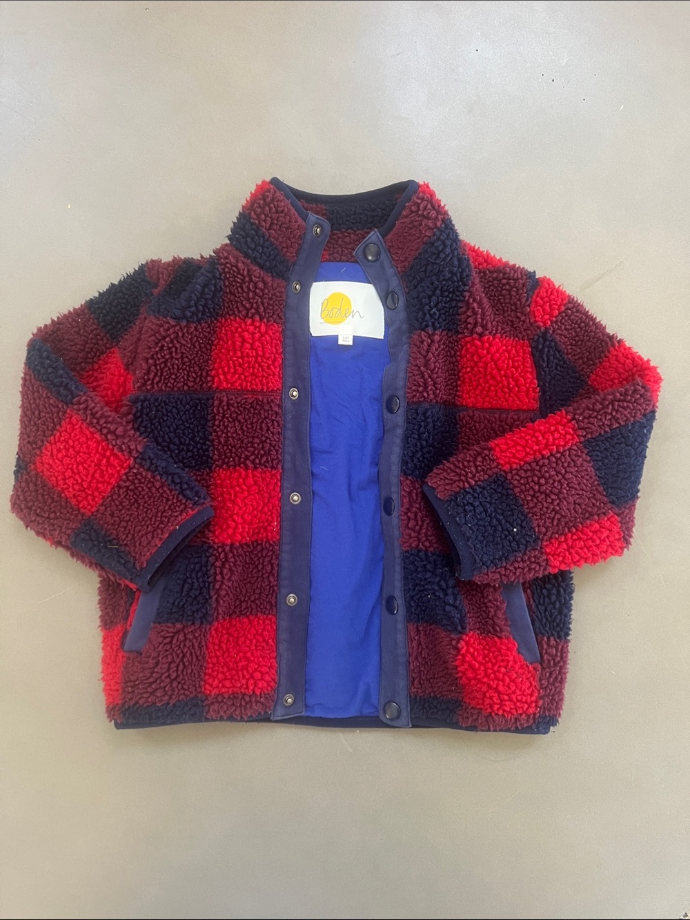 Boden Kids Red & Black Buffalo Check Sherpa Jacket